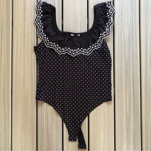 NWT LC Lauren Conrad Black & White Sleeveless Floral Embroidered Bodysuit Sz XL